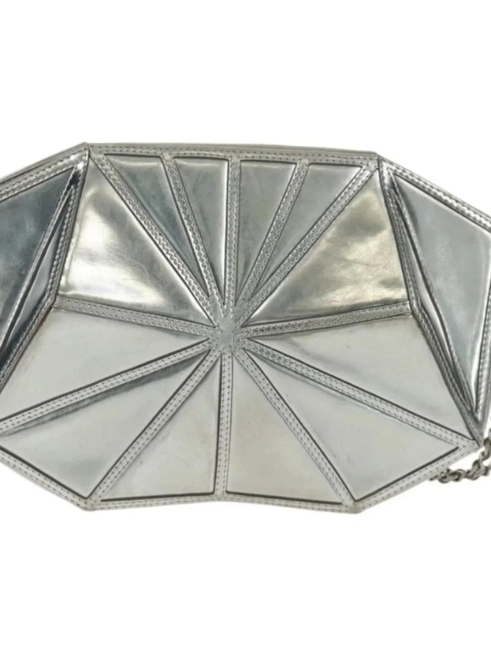 CHANEL Clutch Bag Leather Silver CC Auth 162899V
